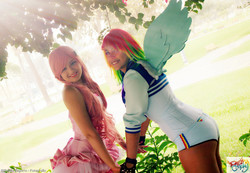 Size: 1600x1108 | Tagged: safe, artist:dashcosplay, pinkie pie, rainbow dash, human, g4, cosplay, irl, irl human, photo