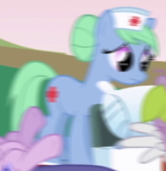 Size: 438x452 | Tagged: safe, screencap, nurse tenderheart, sea swirl, seafoam, wishful thinking (g4), pony, applebuck season, g4, blurry, green face, motion blur, op i can't see shit