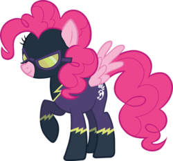 Size: 1024x956 | Tagged: safe, artist:shrek214, pinkie pie, pegasus, pony, g4, female, race swap, raised hoof, shadowbolts, simple background, solo, transparent background, vector