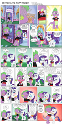 Size: 900x1774 | Tagged: safe, artist:paburrito, artist:pia-sama, rarity, spike, dragon, pony, unicorn, g4, blushing, butt, clothes, comic, female, fire ruby, kissing, male, mare, older, older spike, plot, romance, ship:sparity, shipping, straight, suit, teenage spike, teenaged dragon, teenager