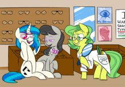 Size: 1000x696 | Tagged: safe, artist:mrtomfox, dj pon-3, octavia melody, vinyl scratch, oc, g4, glasses