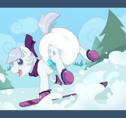 Size: 1280x1195 | Tagged: safe, artist:cuddlehooves, double diamond, g4, the cutie map, adult foal, diaper, non-baby in diaper, poofy diaper, snow, snowboard, solo, sports