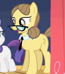Size: 391x448 | Tagged: safe, screencap, play write, rarity, sharpener, earth pony, pony, g4, the cutie mark chronicles, cropped, female, filly, glasses, mare, necktie, solo focus, younger