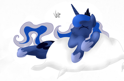 Size: 6568x4290 | Tagged: safe, artist:korashy, princess luna, g4, absurd resolution, female, pillow, solo