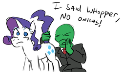 Size: 1044x624 | Tagged: safe, artist:jargon scott, rarity, oc, oc:anon, pony, unicorn, g4, the cutie map, booty call, dane cook, female, huehuehue, joke, looking at you, mare, phone, tail, tail pull, worried, yelling, you need to speak directly into the vagina