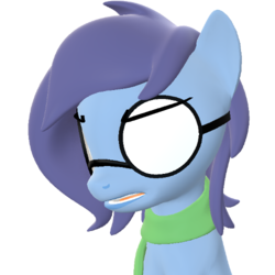 Size: 500x500 | Tagged: safe, artist:camchao, oc, oc only, oc:aural harmony, earth pony, pony, 3d, annoyed, clothes, eyebrows, female, glasses, mare, opaque lenses, scarf, simple background, solo, source filmmaker, transparent, transparent background