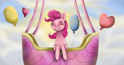 Size: 1366x728 | Tagged: safe, artist:smilingm00n, pinkie pie, earth pony, pony, g4, balloon, female, hot air balloon, solo