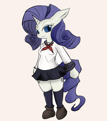 Size: 905x1030 | Tagged: safe, artist:mabo3, rarity, anthro, g4, clothes, female, pixiv, school uniform, solo