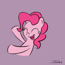 Size: 550x550 | Tagged: safe, artist:inkygarden, pinkie pie, earth pony, pony, g4, animated, cute, dancing, diapinkes, eyes closed, female, frame by frame, happy, mare, open mouth, pink background, simple background, smiling, solo