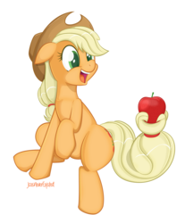 Size: 1440x1735 | Tagged: safe, artist:jcosneverexisted, applejack, g4, apple, female, prehensile tail, simple background, solo, tail hold, that pony sure does love apples, transparent background, vector