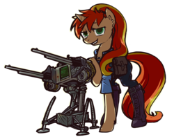 Size: 1280x1016 | Tagged: safe, artist:inlucidreverie, oc, oc only, oc:greaser, fallout equestria, fallout equestria: outlaw, solo, turret