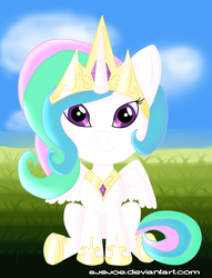 Size: 1693x2218 | Tagged: safe, artist:aj0joe, princess celestia, g4, female, looking at you, sitting, smiling, solo, spread wings
