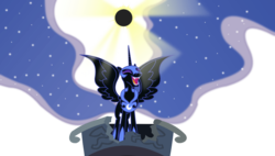 Size: 1024x580 | Tagged: safe, artist:seahawk270, nightmare moon, alicorn, pony, g4, princess twilight sparkle (episode), eclipse, eyes closed, female, laughing, simple background, solar eclipse, solo, spread wings, transparent background, vector