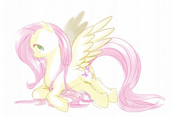 Size: 835x570 | Tagged: safe, artist:neo-gra, fluttershy, g4, female, prone, solo, spread wings