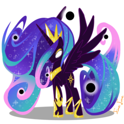 Size: 1024x1024 | Tagged: safe, artist:f1nel1ne, nightmare star, princess celestia, g4, black hole, black hole sun, female, fusion, glowing eyes, solo