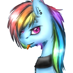 Size: 512x512 | Tagged: safe, artist:suenden-hund, rainbow dash, g4, chains, collar, ear piercing, eyebrow piercing, female, piercing, snake bites, solo, tongue out, tongue piercing