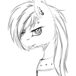 Size: 512x512 | Tagged: safe, artist:suenden-hund, rainbow dash, g4, chains, collar, ear piercing, eyebrow piercing, female, monochrome, piercing, sketch, snake bites, solo, tongue out, tongue piercing