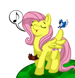 Size: 959x1000 | Tagged: safe, artist:chop-chops, fluttershy, bird, g4, eyes closed, female, solo