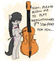 Size: 800x900 | Tagged: safe, artist:hewhoerasesmost, octavia melody, pony, g4, bipedal, cello, dialogue, female, musical instrument, pun, solo