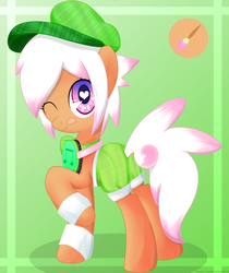 Size: 3226x3840 | Tagged: safe, artist:an-m, artist:konce11, oc, oc only, oc:berety orange, hat, heart eyes, high res, solo, tail, tail hole, tongue out, wingding eyes