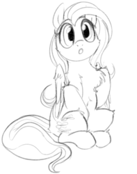 Size: 453x576 | Tagged: safe, artist:dotkwa, fluttershy, g4, chest fluff, female, fluffy, grayscale, monochrome, open mouth, sitting, solo