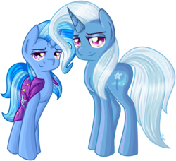 Size: 860x786 | Tagged: safe, artist:jaminener64, trixie, oc, oc:mindy starbright, pony, unicorn, g4, female, mare, offspring, parent:trixie, parent:unnamed oc, parents:canon x oc