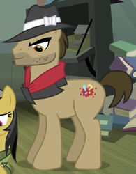 Size: 334x428 | Tagged: safe, screencap, biff, daring do, earth pony, pony, daring don't, g4, background pony, cropped, fedora, hat, henchmen, male, solo focus, stallion, stubble
