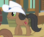 Size: 153x130 | Tagged: safe, screencap, black stone, earth pony, pony, g4, over a barrel, background pony, cowboy hat, cropped, hat, male, solo focus, stallion