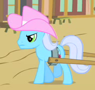 Size: 190x180 | Tagged: safe, screencap, cormano, earth pony, pony, g4, over a barrel, background pony, harness, hat, male, solo, stallion, tack