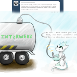 Size: 1500x1500 | Tagged: safe, artist:vulpessentia, oc, oc only, oc:patch, original species, blue hair, computer, fur, furry, laptop computer, non-pony oc, truck, wings