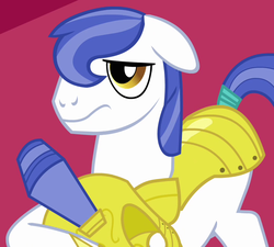 Size: 711x641 | Tagged: safe, screencap, earth pony, pony, g4, the crystal empire, armor, earth pony royal guard, helmet, male, royal guard, solo, stallion, tail wrap