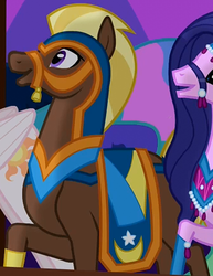 Size: 338x438 | Tagged: safe, screencap, amira, haakim, princess celestia, saddle arabian, g4, magic duel, background pony