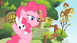 Size: 1280x720 | Tagged: safe, screencap, angel bunny, pinkie pie, baby cakes, g4, fluttershy's cottage, lidded eyes