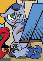 Size: 146x206 | Tagged: safe, artist:andy price, idw, official comic, leadwing, earth pony, pony, g4, spoiler:comic, spoiler:comic09, glasses, male, self portrait, stallion, tongue out, unshorn fetlocks