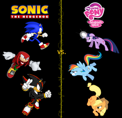 Size: 1434x1394 | Tagged: safe, artist:bvge, applejack, rainbow dash, twilight sparkle, pony, g4, copy and paste, crossover, knuckles the echidna, logo, male, mortal kombat vs. dc universe, my little pony logo, parody, shadow the hedgehog, sonic the hedgehog, sonic the hedgehog (series)