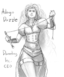 Size: 720x864 | Tagged: safe, artist:figgot, adagio dazzle, human, g4, belly button, female, humanized, monochrome, solo, steampunk