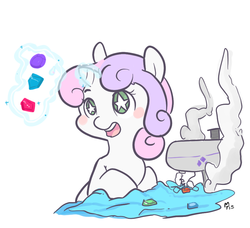 Size: 879x800 | Tagged: safe, artist:mt, sweetie belle, g4, female, gem, sewing, sewing machine, solo