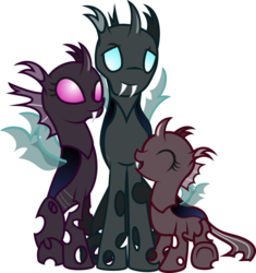 Size: 3211x3418 | Tagged: safe, artist:bryastar, soarin', oc, oc:bright star, oc:rose, changeling, g4, canon x oc, changelingified, family, high res, pink changeling