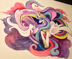 Size: 2469x2026 | Tagged: safe, artist:snow, princess celestia, g4, female, high res, muffin club, solo, traditional art