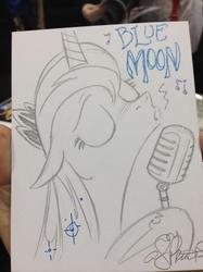 Size: 599x799 | Tagged: safe, artist:andypriceart, princess luna, g4, female, glitter, microphone, open mouth, singing, sketch, solo, traditional art