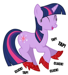 Size: 4577x5000 | Tagged: safe, artist:jennieoo, twilight sparkle, pony, unicorn, g4, absurd resolution, dancing, eyes closed, female, happy, high heels, mare, shoes, show accurate, simple background, smiling, solo, tap dancing, transparent background, unicorn twilight