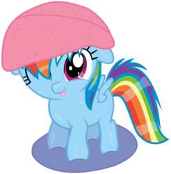 Size: 6000x6089 | Tagged: safe, artist:chubble-munch, rainbow dash, g4, absurd resolution, cute, daaaaaaaaaaaw, dashabetes, female, filly, filly rainbow dash, simple background, smiling, solo, tongue out, towel, towel on head, transparent background, vector