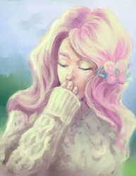 Size: 562x727 | Tagged: safe, artist:swallowchaser, fluttershy, human, g4, female, humanized, solo