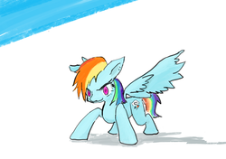 Size: 1000x704 | Tagged: safe, artist:ptl, rainbow dash, g4, backwards cutie mark, female, pixiv, smirk, solo, spread wings