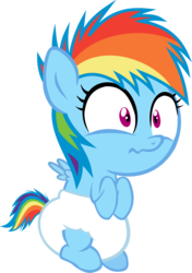 Size: 1627x2310 | Tagged: safe, artist:megarainbowdash2000, rainbow dash, pony, g4, baby, baby dash, baby pony, baby rainbow dash, diaper, female, filly, filly rainbow dash, foal, poofy diaper, younger