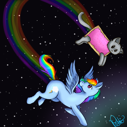 Size: 1728x1728 | Tagged: safe, artist:aviviya, rainbow dash, cat, g4, backwards cutie mark, crossover, nyan cat