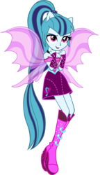 Size: 1724x3000 | Tagged: safe, artist:doctor-g, sonata dusk, equestria girls, g4, my little pony equestria girls: rainbow rocks, boots, clothes, cute, female, fin wings, fingerless gloves, floating, gloves, high heel boots, high ponytail, long hair, open mouth, ponied up, pony ears, ponytail, simple background, smiling, solo, sonatabetes, sparkles, transparent background, vector, wings