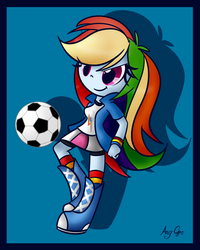 Size: 1200x1500 | Tagged: safe, artist:anggrc, rainbow dash, equestria girls, g4, chibi, female, football, solo