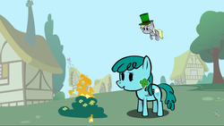 Size: 1366x768 | Tagged: safe, derpy hooves, spring melody, sprinkle medley, pegasus, pony, g4, a paper st. patrick's derp, clover, female, fire, four leaf clover, hat, mare, saint patrick's day, youtube, youtube link