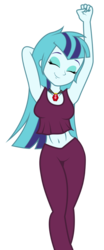 Size: 2600x6250 | Tagged: safe, artist:discorded-joker, sonata dusk, equestria girls, g4, my little pony equestria girls: rainbow rocks, absurd resolution, armpits, belly button, clothes, eyes closed, female, loose hair, midriff, pants, simple background, smiling, solo, tank top, transparent background